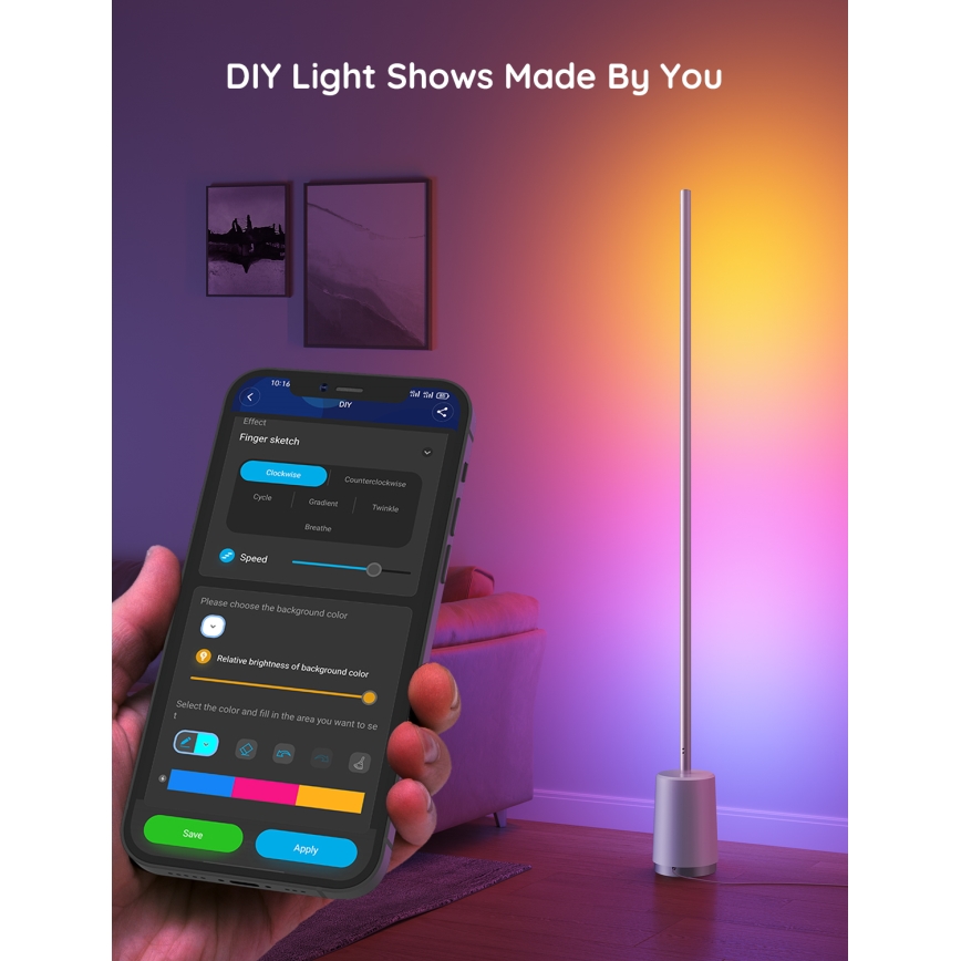 Govee - LED Торшер з регулюванням яскравості Lyra Smart RGBICWW 2200-6500K Wi-Fi + пульт дистанційного керування