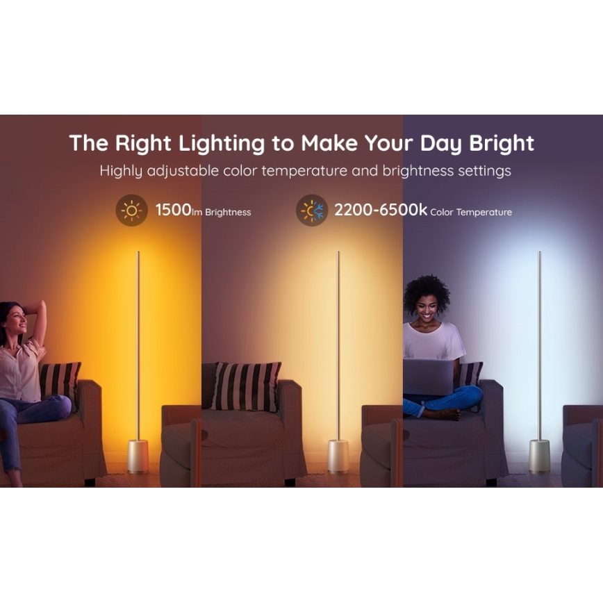 Govee - LED Торшер з регулюванням яскравості Lyra Smart RGBICWW 2200-6500K Wi-Fi + пульт дистанційного керування