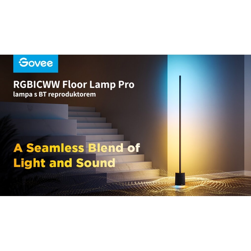 Govee - LED Торшер з регулюванням яскравості з динаміком Pro RGBICWW 2200-6500K Wi-Fi + пульт дистанційного керування