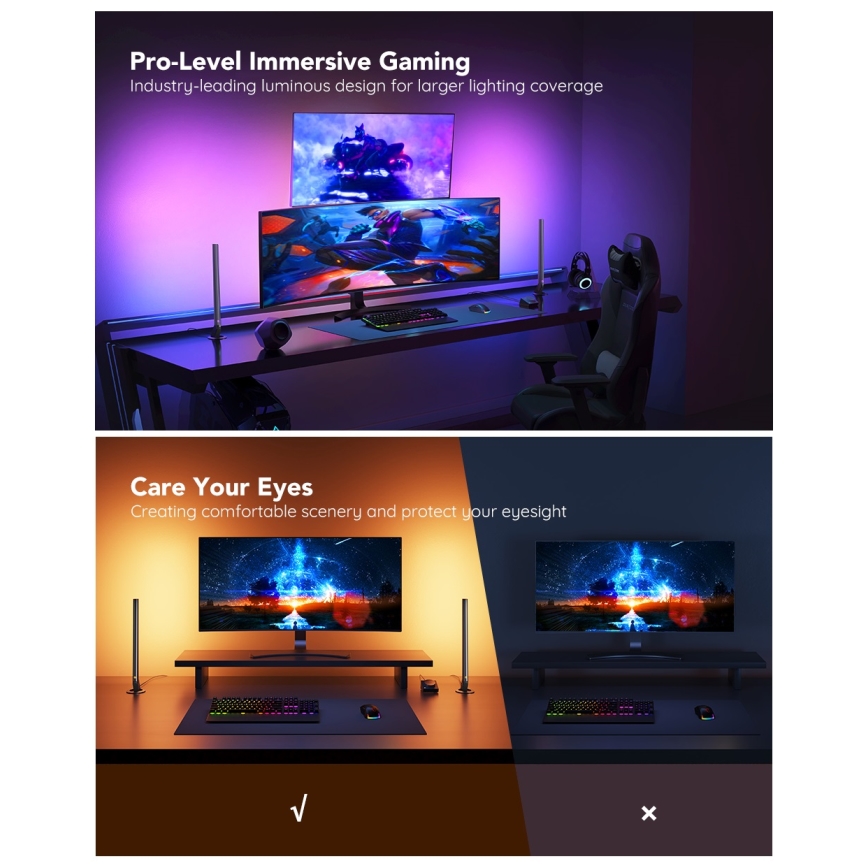 Govee - Умные геймерские Wi‑Fi LED-панели + Smart Dual контроллер, белый, Wi‑Fi