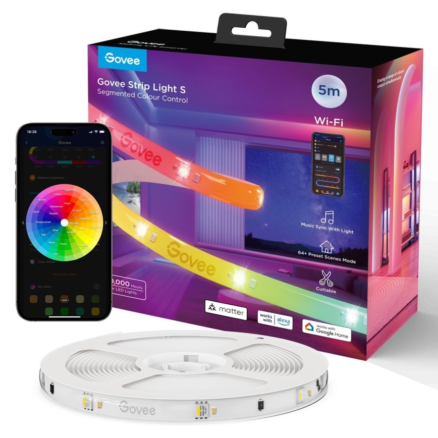 Govee - Wi-Fi RGBICW Smart PRO Світлодіодна стрічка 5м MATTER  - надзвичайно міцний
