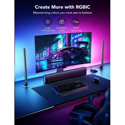 Govee - НАБОР 2x Smart Gaming Wi-Fi LED RGBIC панели + Smart Dual черная + пульт дистанционного управления