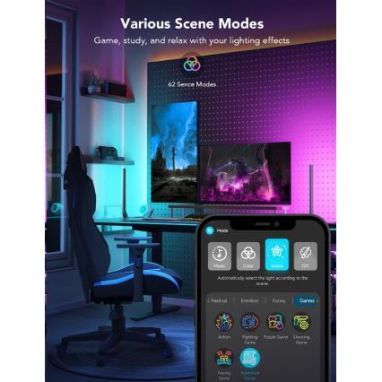 Govee - НАБОР 2x Smart Gaming Wi-Fi LED RGBIC панели + Smart Dual черная + пульт дистанционного управления