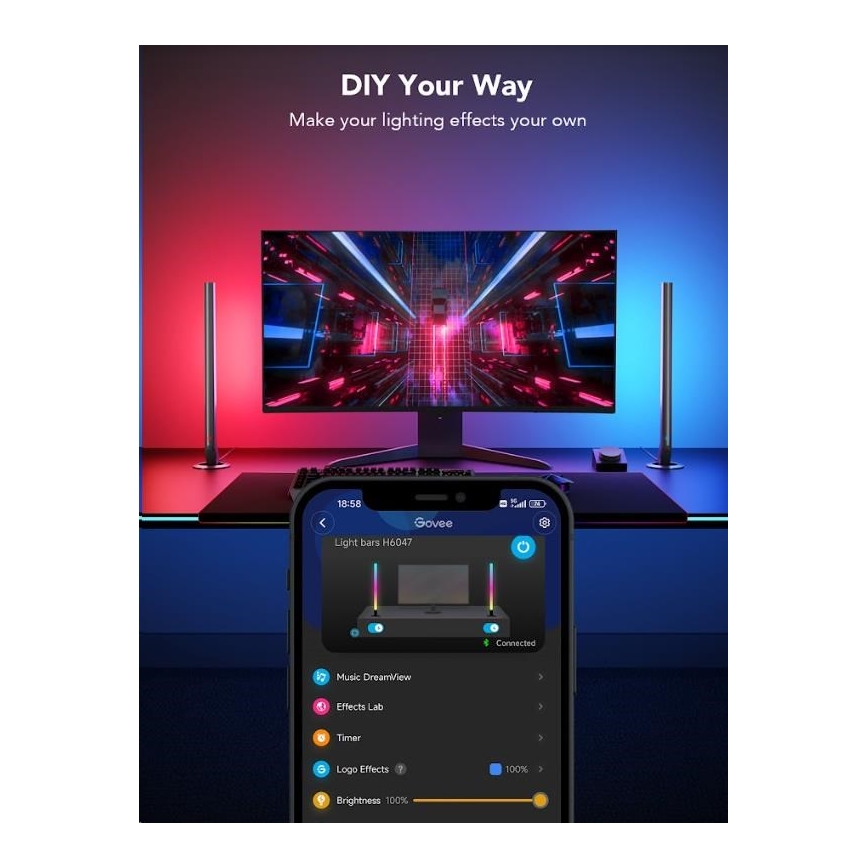 Govee - НАБОР 2x Smart Gaming Wi-Fi LED RGBIC панели + Smart Dual черная + пульт дистанционного управления