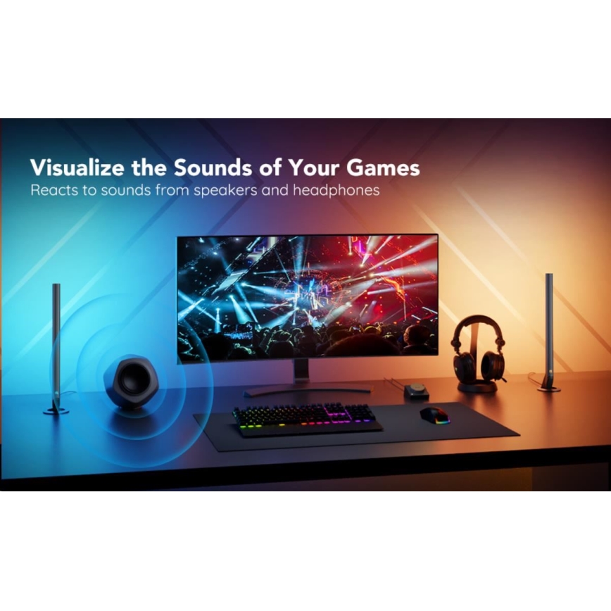 Govee - НАБОР 2x Smart Gaming Wi-Fi LED RGBIC панели + Smart Dual черная + пульт дистанционного управления