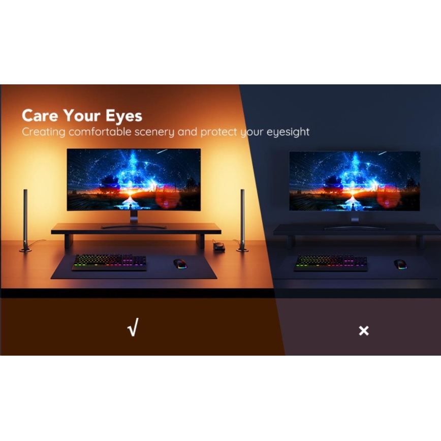 Govee - НАБОР 2x Smart Gaming Wi-Fi LED RGBIC панели + Smart Dual черная + пульт дистанционного управления