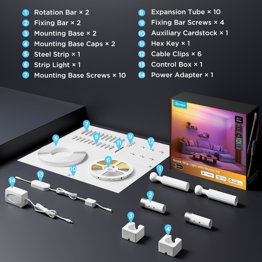 Govee — підвісна LED-стрічка RGBICWW, 36W/24V, 4 m, Skyline Matter, Wi‑Fi
