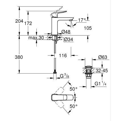 GROHE 1018332430 - змішувач для умивальника DICE M, чорний