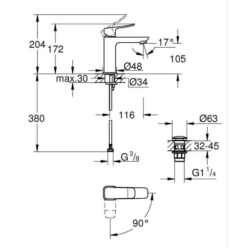 GROHE 1018360000 - Змішувач для умивальника DICE M, блискучий хром