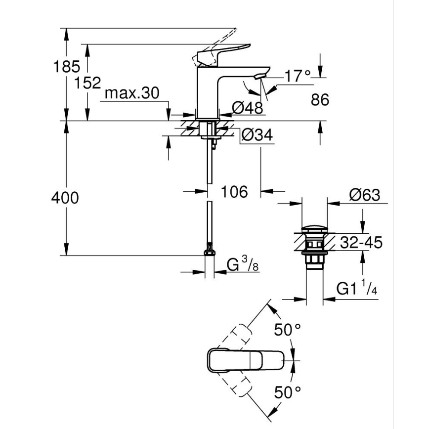 GROHE 1018572430 - Смеситель для раковины DICE S, чёрный