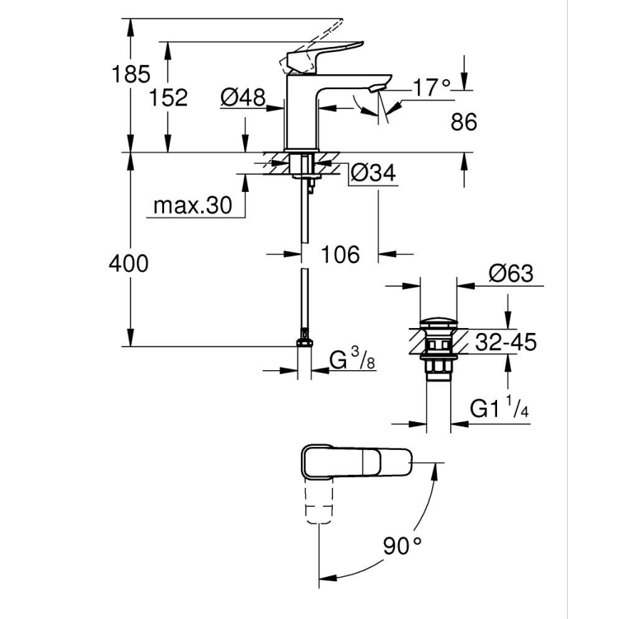 GROHE 1018610000 - Змішувач для умивальника DICE S, полірований хром