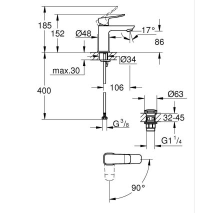GROHE 1018612430 - Змішувач для умивальника DICE S чорний