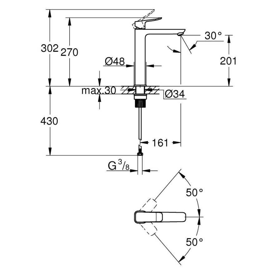 GROHE 1018920000 - Смеситель для раковины DICE XL, полированный хром