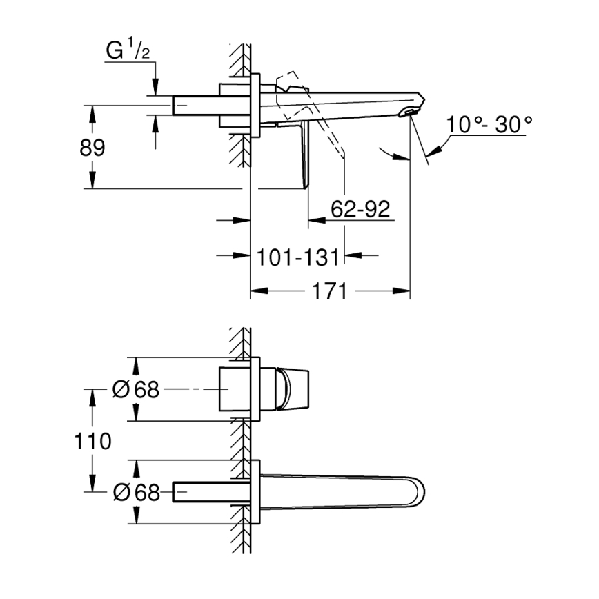GROHE 19573002 - смеситель для умывальника на 2 отверстия EURODISC COSMOPOLITAN 11x17 см, хром
