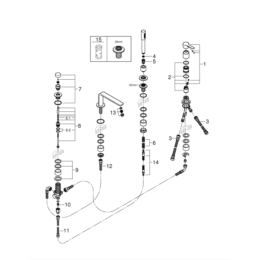 GROHE 19577001 - Чотириотвірна комбінація для ванни LINEARE, полірований хром