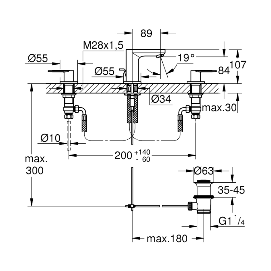 GROHE 20187000-трехотверстный смеситель для раковины EUROSMART COSMOPOLITAN DN 15 хром
