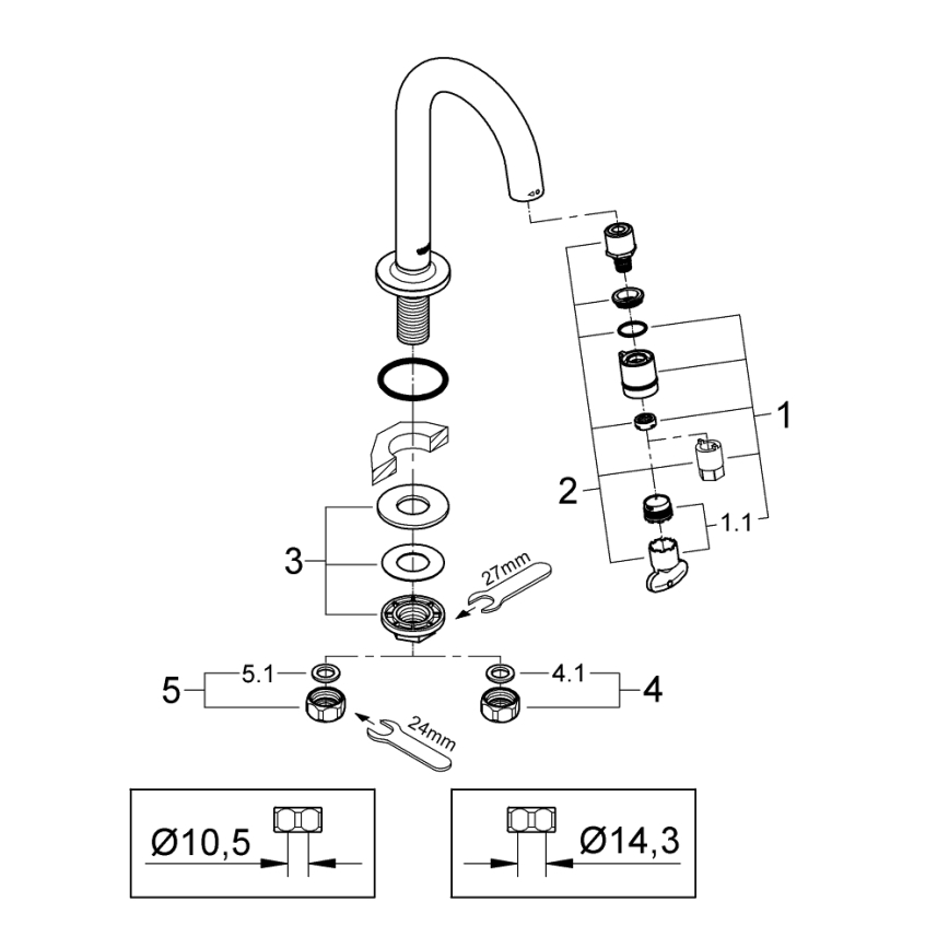 GROHE 20201000 - Настільний вентиль UNIVERSAL 113 мм, полірований хром