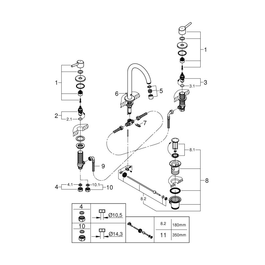GROHE 20216001 - Змішувач для умивальника на 3 отвори CONCETTO DN 15, розмір L, хром