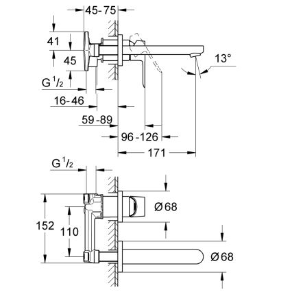GROHE 20289000 - двухотверстной смеситель для раковины BAULOOP 110 мм, полированный хром