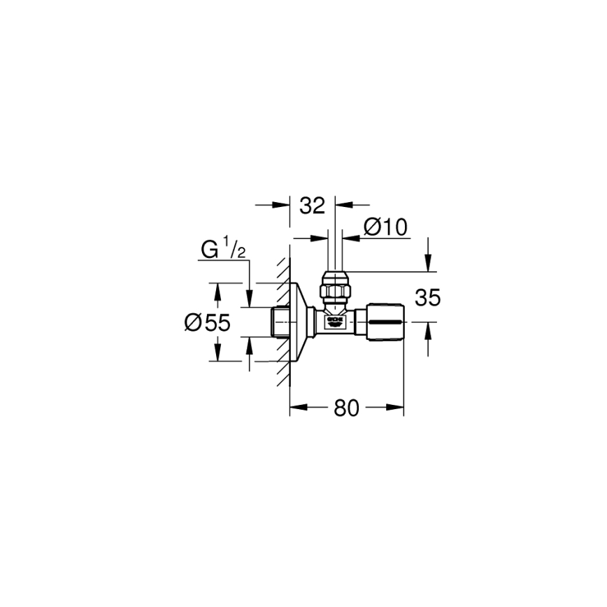 GROHE 22037000 - Кутовий вентиль DN 15, полірований хром