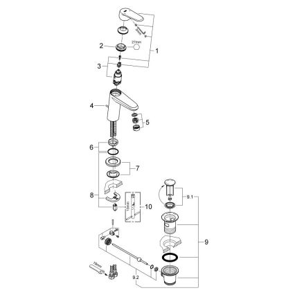 GROHE 23049002 - Змішувач для умивальника EURODISC COSMOPOLITAN, розмір S, хром