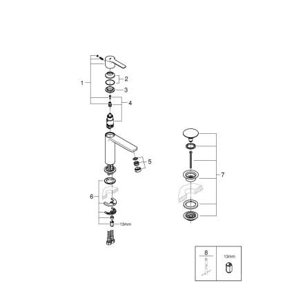 GROHE 23106001 - Змішувач для умивальника LINEARE, розмір S, полірований хром