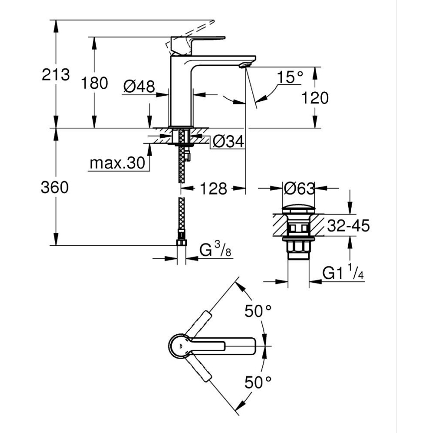 GROHE 23106DC1 - смеситель для умывальника LINEARE DN 15 из нержавеющей стали