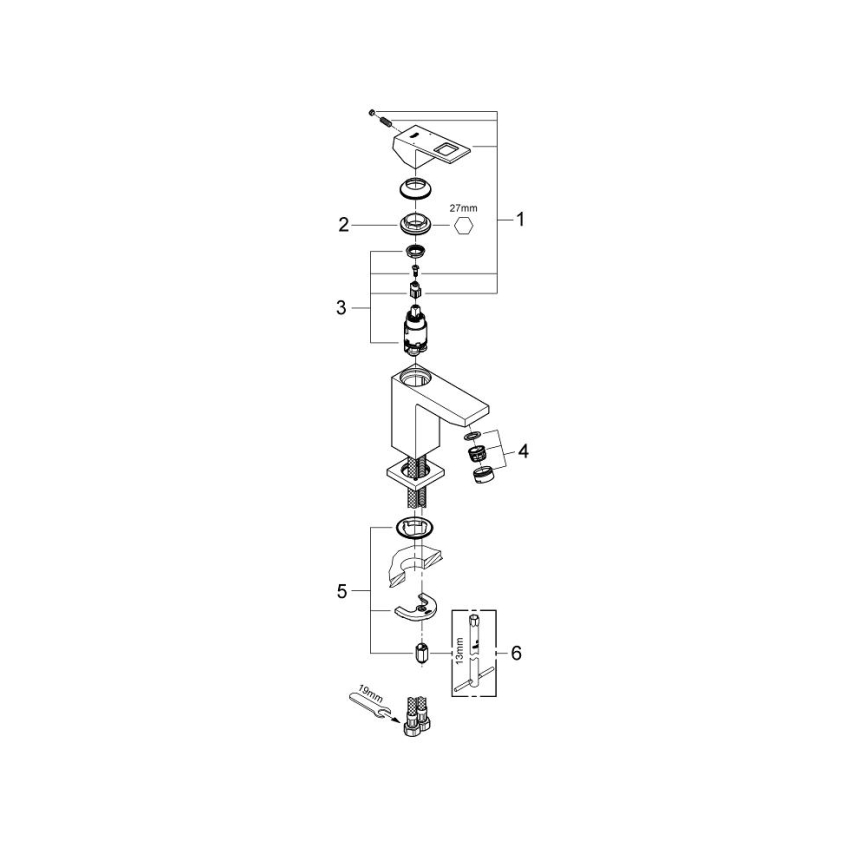 GROHE 2313200E - Смеситель для раковины EUROCUBE, размер S, полированный хром