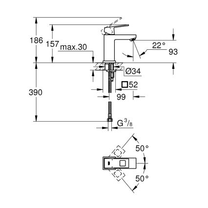 GROHE 2313200E - Смеситель для раковины EUROCUBE, размер S, полированный хром