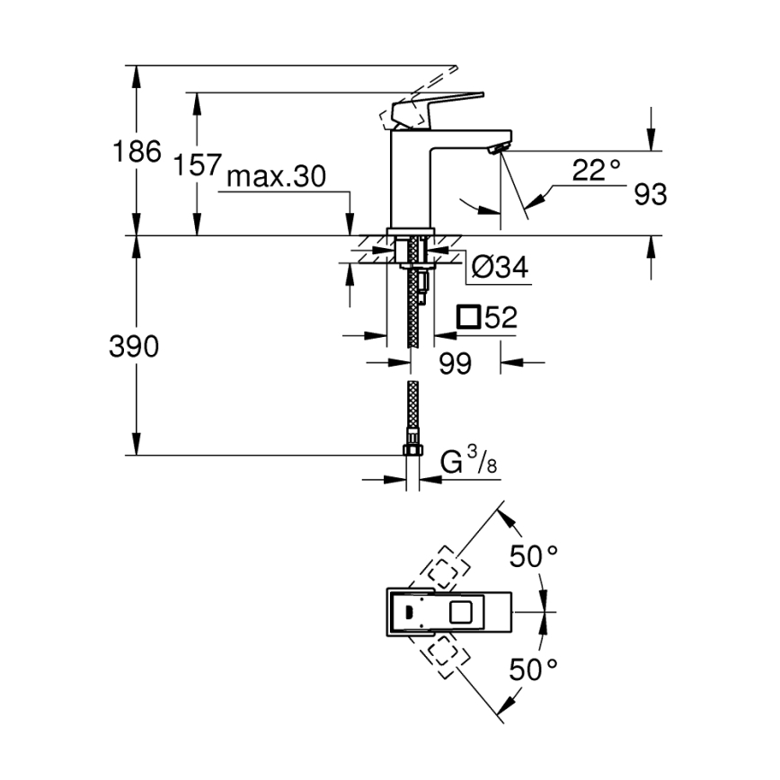 GROHE 2313200E - Смеситель для раковины EUROCUBE, размер S, полированный хром