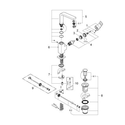 GROHE 23135AL0 - смеситель для раковины EUROCUBE, размер L, графит