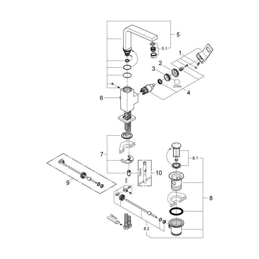 GROHE 23135AL0 - Змішувач для умивальника EUROCUBE, розмір L, графіт