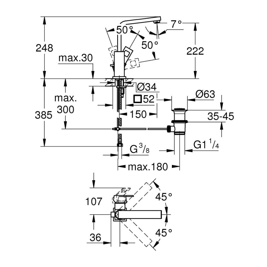GROHE 23135AL0 - Змішувач для умивальника EUROCUBE, розмір L, графіт