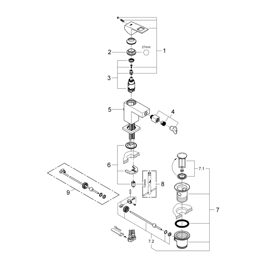 GROHE 23138000 - Змішувач для біде EUROCUBE, блискучий хром