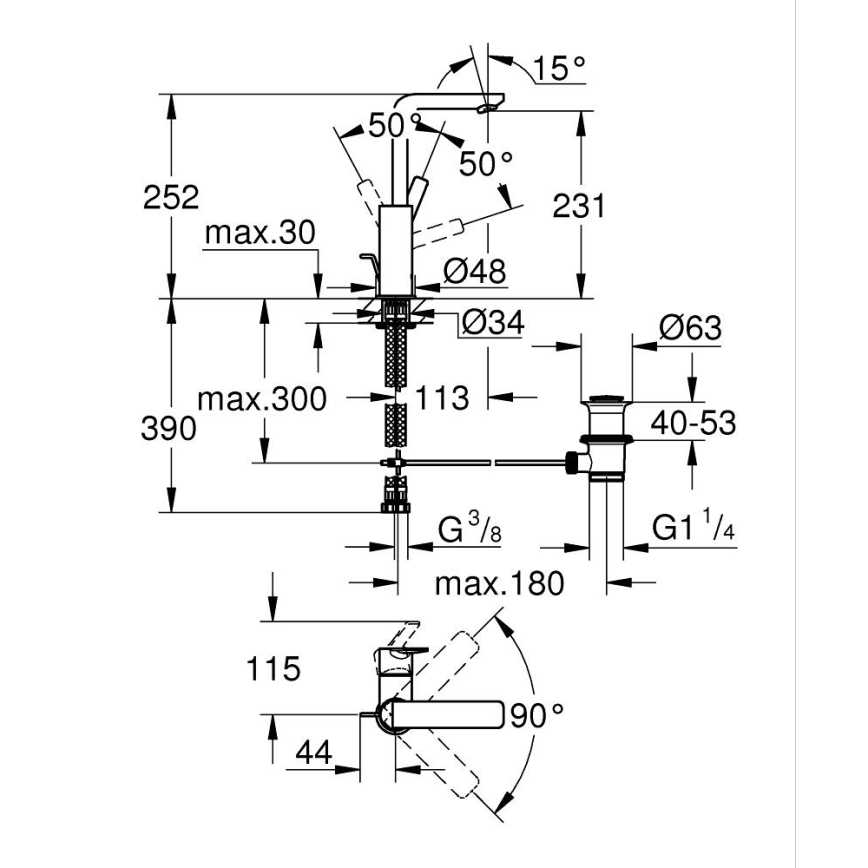 GROHE 23296001 - смеситель для умывальника LINEARE, размер L, полированный хром