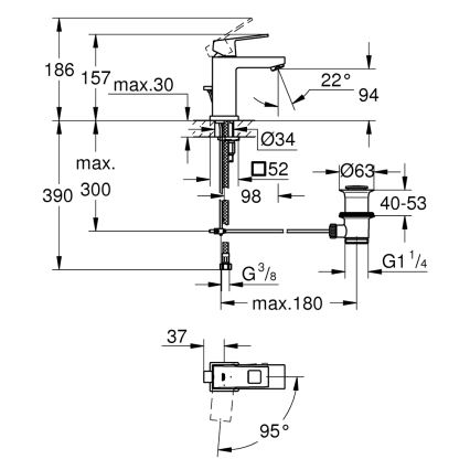GROHE 2339000E - Змішувач для умивальника EUROCUBE DN 15 полірований хром