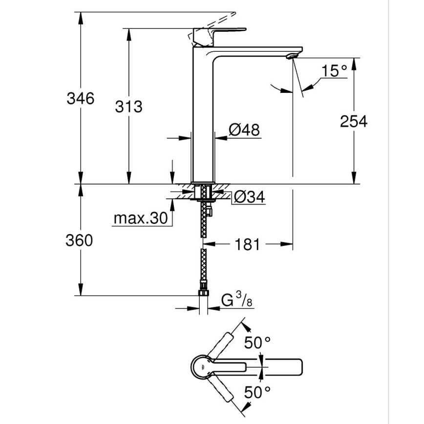 GROHE 23405DC1 - Раковинный смеситель LINEARE DN 15 из нержавеющей стали