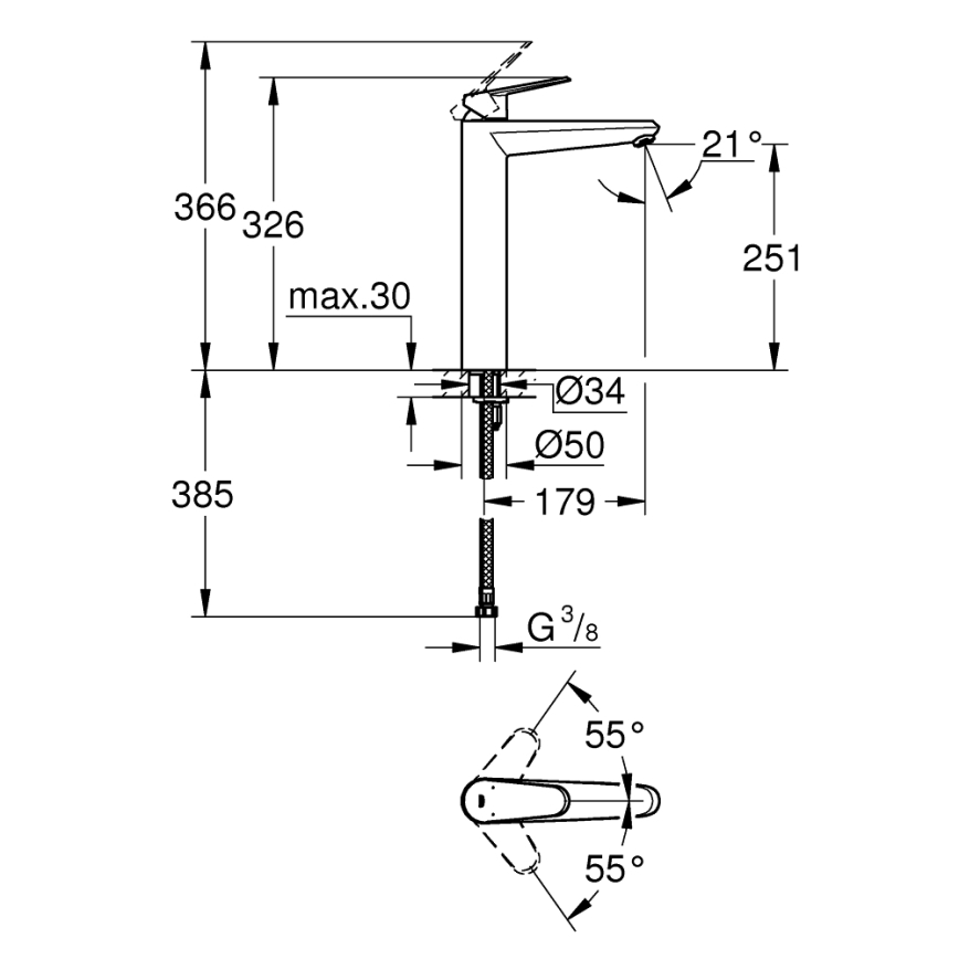 GROHE 23432000 - Раковинный смеситель EURODISC COSMOPOLITAN размер XL хром
