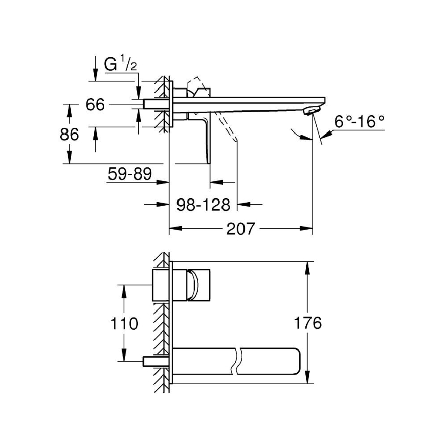 GROHE 23444AL1 - встраиваемый смеситель для раковины LINEARE, 207 мм, графит