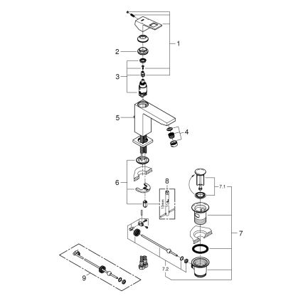 GROHE 23445AL0 - смеситель для раковины EUROCUBE, размер M, графит