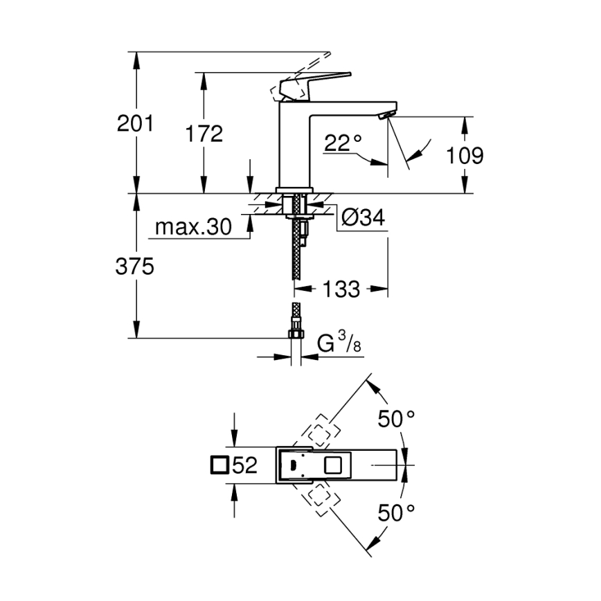 GROHE 23446000 - Змішувач для умивальника EUROCUBE DN 15 глянцевий хром