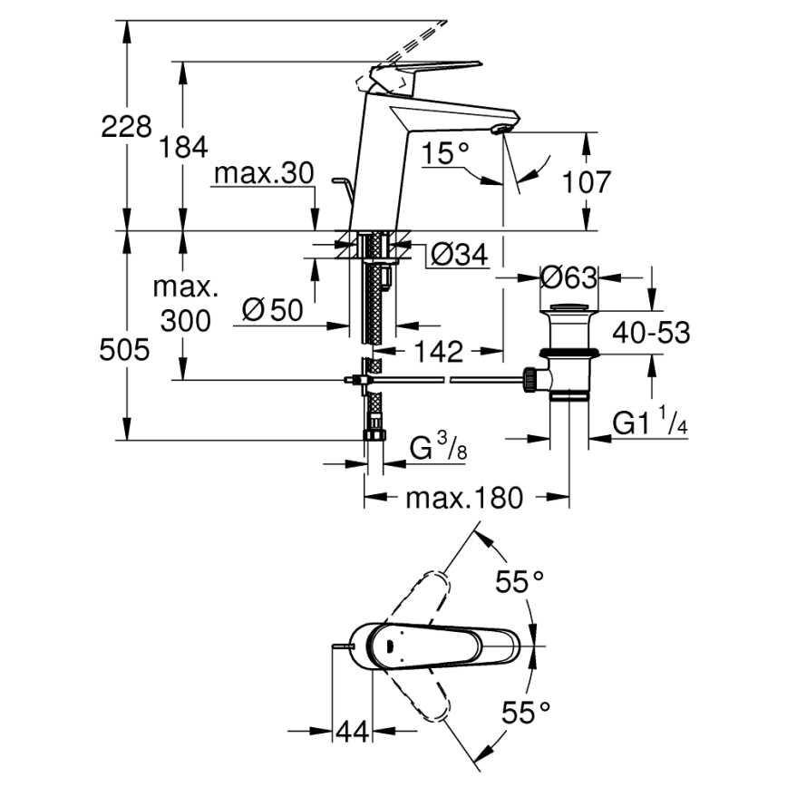 GROHE 23448002 - Змішувач для умивальника EURODISC COSMOPOLITAN, розмір M, хром