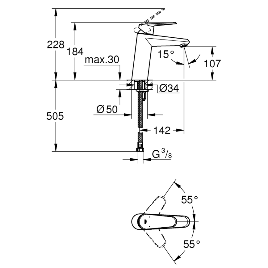 GROHE 23449002 - Змішувач для умивальника EURODISC COSMOPOLITAN розмір M хром