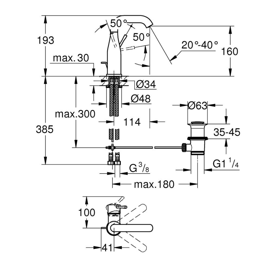 GROHE 23462DC1 - Смеситель для раковины ESSENCE, размер M, нержавеющая сталь