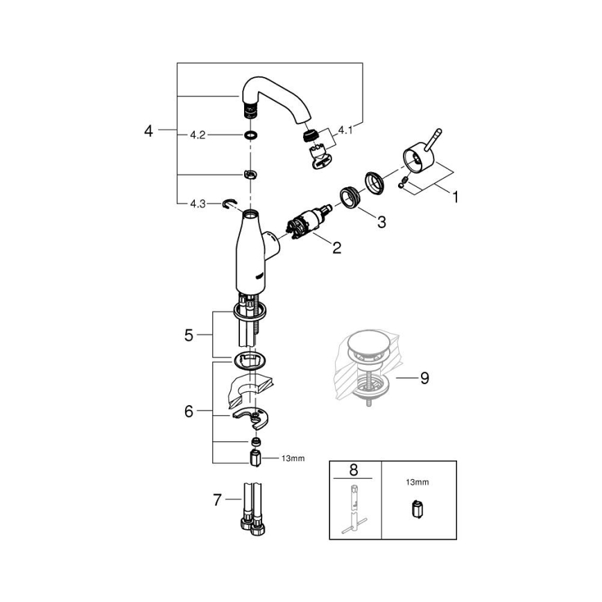 GROHE 23463001 - Змішувач для умивальника ESSENCE, розмір M, блискучий хром