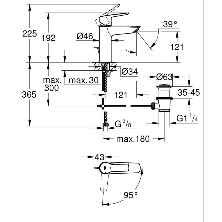 GROHE 235522432 - Змішувач для умивальника START 192 мм чорний