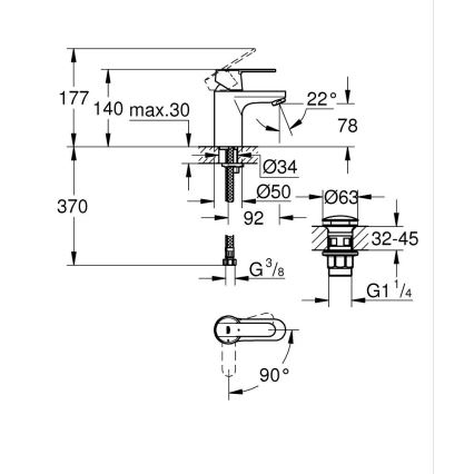 GROHE 23586000 - Раковинный смеситель GET, размер S, глянцевый хром