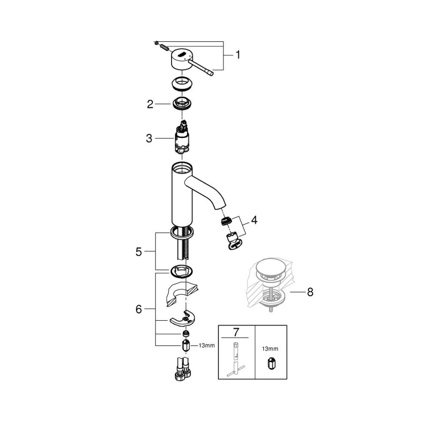 GROHE 23590001 - Змішувач для умивальника ESSENCE, розмір S, блискучий хром