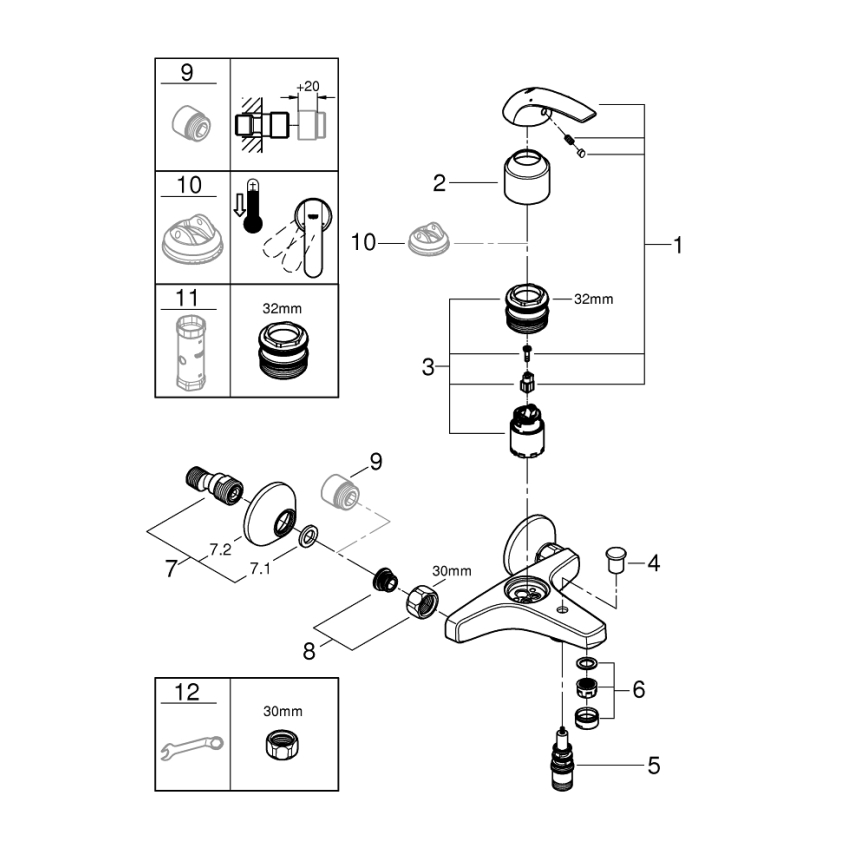 GROHE 23599000 - Ванный смеситель EUROSMART DN 15, глянцевый хром