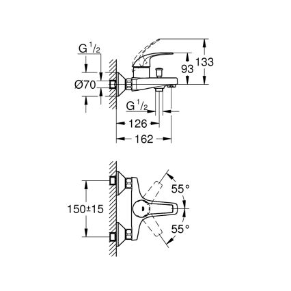 GROHE 23599000 - Ванный смеситель EUROSMART DN 15, глянцевый хром